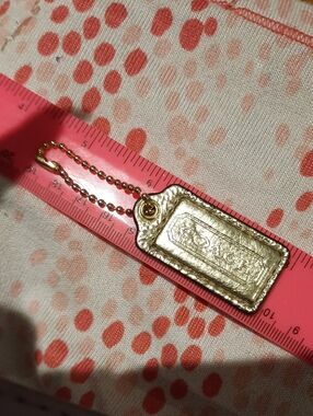 Authentic Coach Gold Merallic Leather Hang Tag Key Fob with Ball Chain